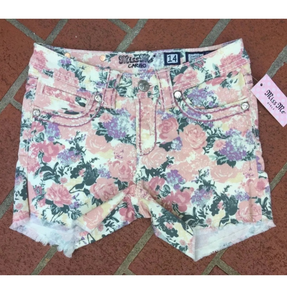 Miss Me Sz. 14 Girls Floral Frayed Jean Shorts NWT